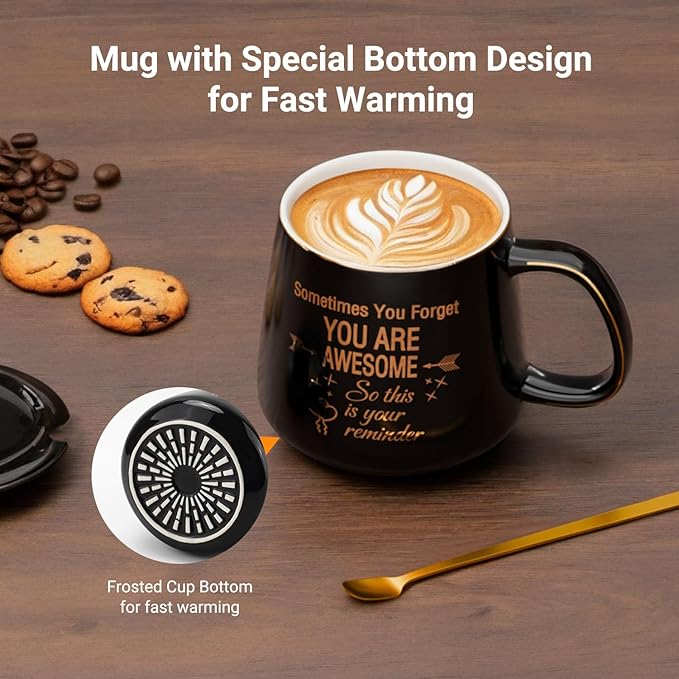 Coffee Mug Warmer & You are Awesome Mug Set, Electric Cup Warmer for Desk Office Home, Beverage