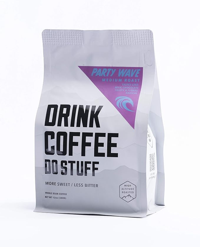 DRINK COFFEE DO STUFF, Party Wave, Whole Bean, Medium Roast, Sweet, Chocolate, Caffeine, Organic