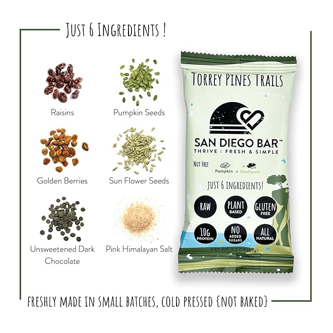 San Diego Bar-Torrey Pines Trails | Pumpkin + Sun Flower | RAW & Vegan Protein Bars | Sugar &