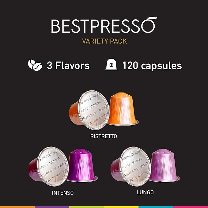 Bestpresso Coffee For Nespresso Original Machine 120 Aluminum Pods Certified Genuine Espresso