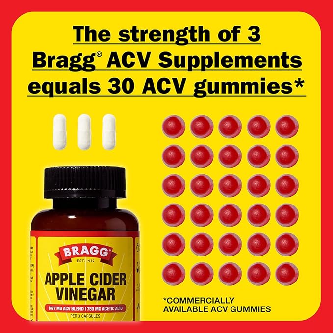 Bragg Apple Cider Vinegar Capsules with Vitamin D and Zinc - (3 Pack) 90 Capsules - Supports The