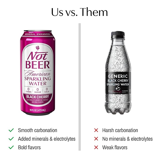 Not Beer American Sparkling Water, Black Cherry, 99.9% Pure, Mineral & Electrolyte Blend