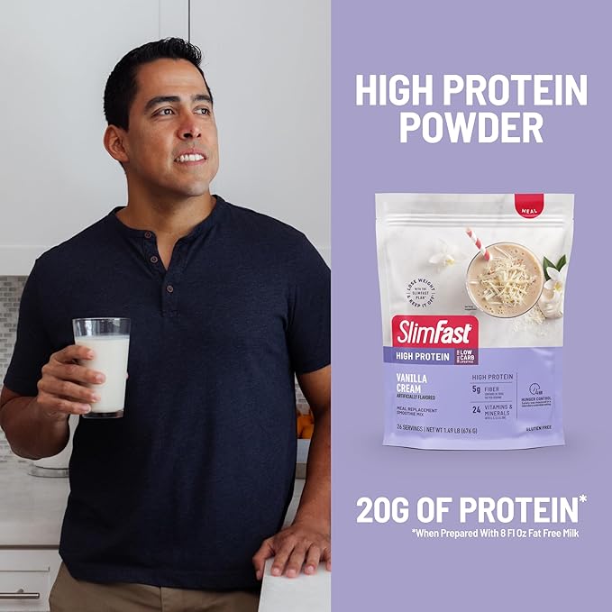 SlimFast High Protein Meal Replacement Powder, 26 Servings, Advanced Nutrition Smoothie Mix with