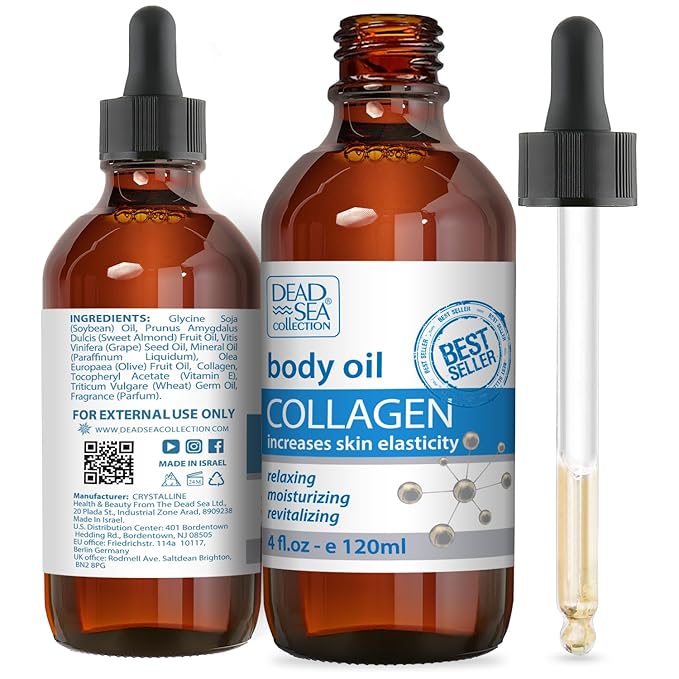 Dead Sea Collection Body Oil for Dry Skin - Collagen & Vitamin E - Moisturizing & Nourishing