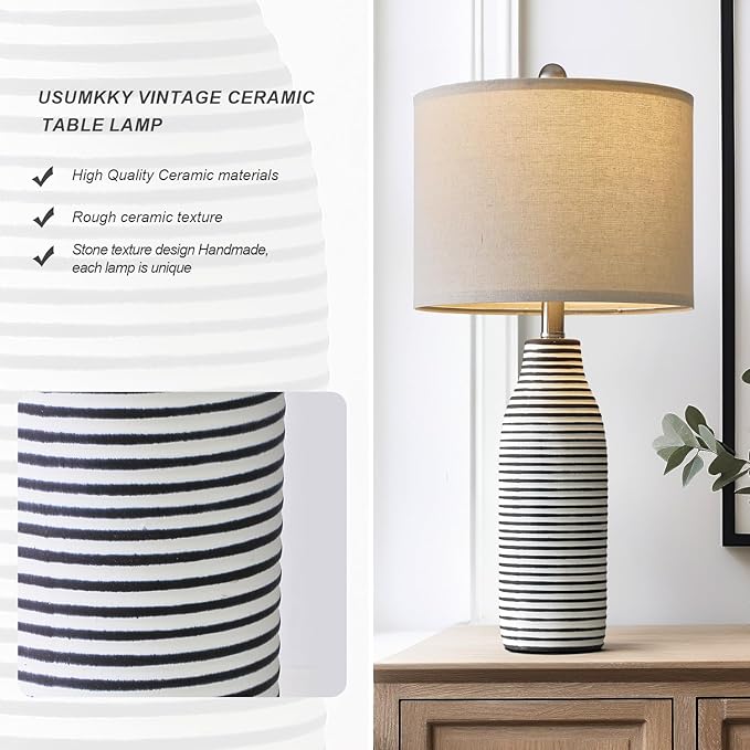 25" Ceramic Table Lamps Set of 2 Beside Lamps for Living Room Modern Bedroom Lamps for Night Stands