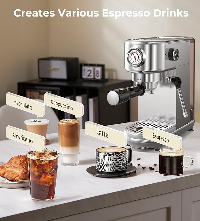 Espresso Machine with Milk Frother, 20 Bar High Pressure Professional Espresso Maker Automatic