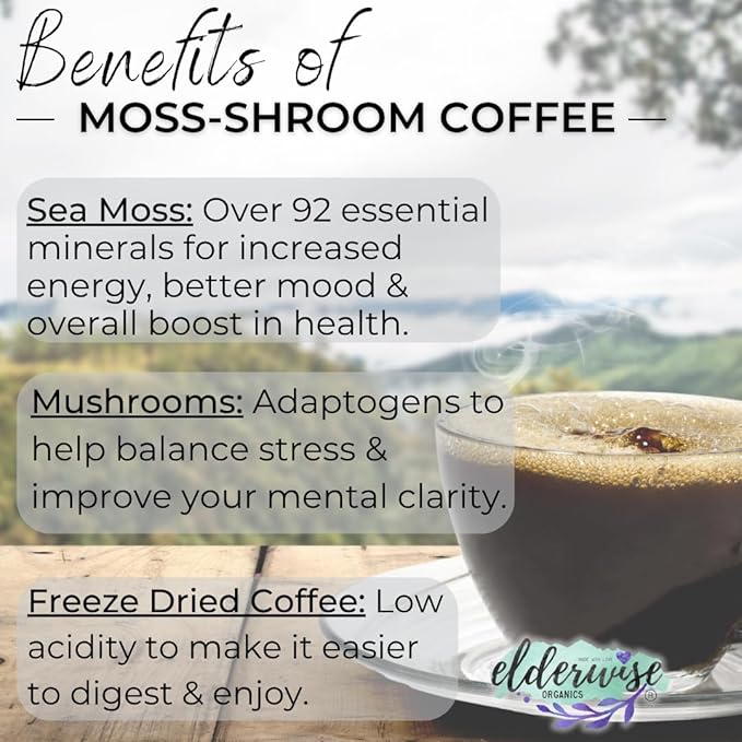 Elderwise Organics Coffee with Mushrooms & Sea Moss - Lion's Mane, Chaga, Reishi & Cordyceps - 24