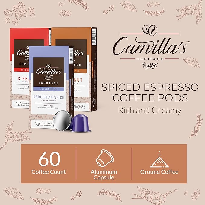 Camilla’s Heritage - Intensity 8 Flavored Espresso Coffee Spiced Variety Pack (Caribbean Spice