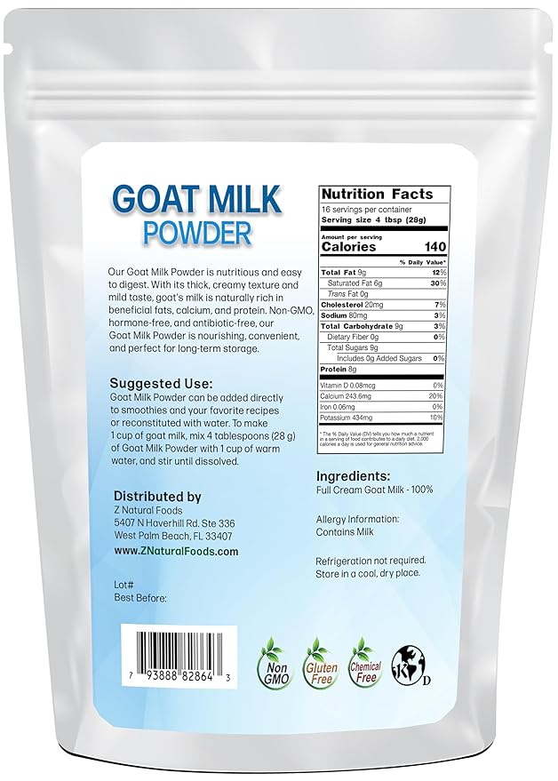 Z Natural Foods Goat Milk Powder - Pure Netherlands Full Cream Milk, Powdered Goat Milk, Highly