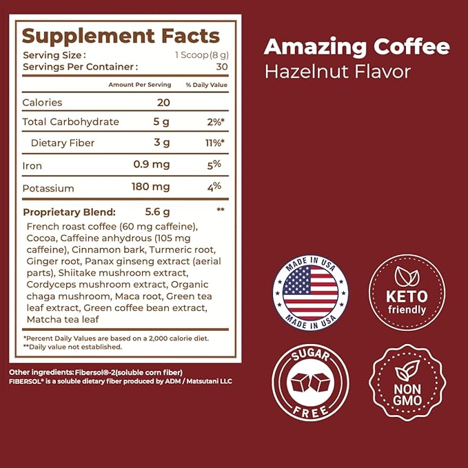 Superfoods Company | Amazing Coffee - Instant Coffee| Mushrooms, Superfoods - Hazelnut French Roast