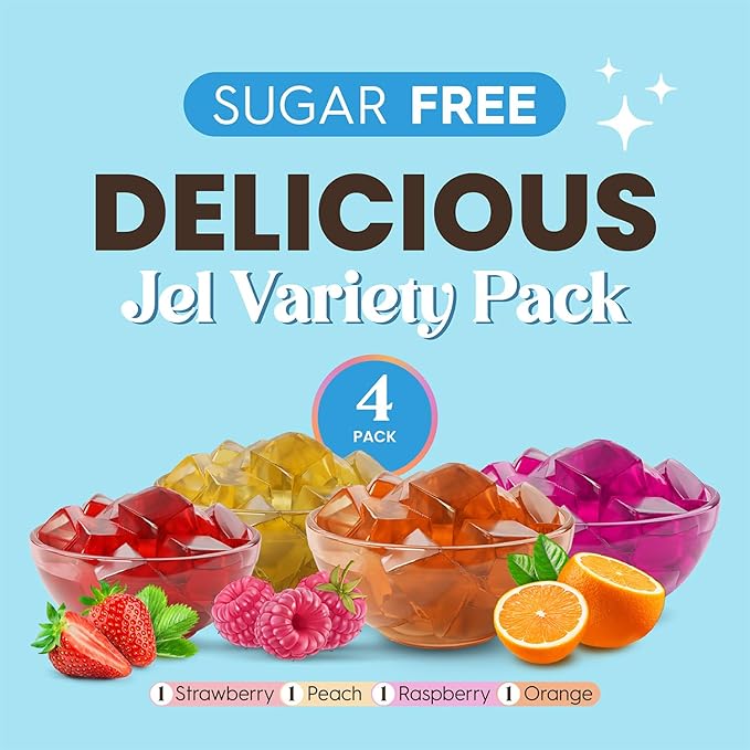 Simply Desserts Sugar-Free Jel Variety 4-Pack (Raspberry, Peach, Orange, Strawberry) -Vegan