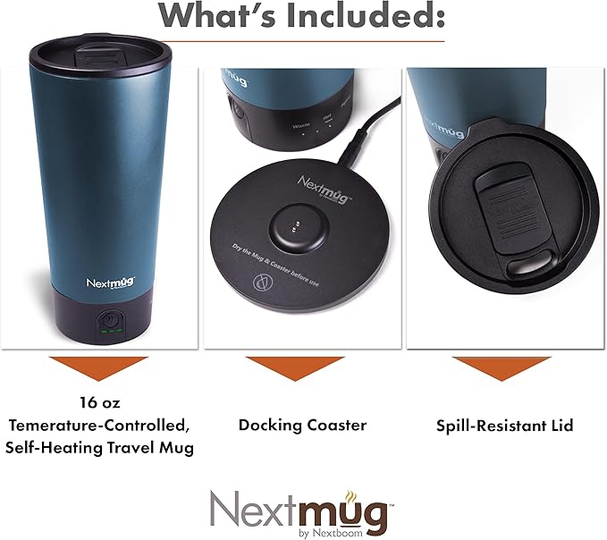 Nextmug Go - Temperature-Controlled, Self-Heating Travel Mug (Slate Blue - 16 oz.)