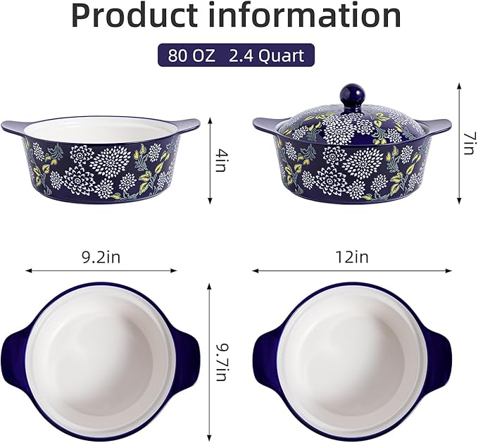 Wisenvoy Casserole Dish With Lid - Ceramic Baking Dishes For Oven