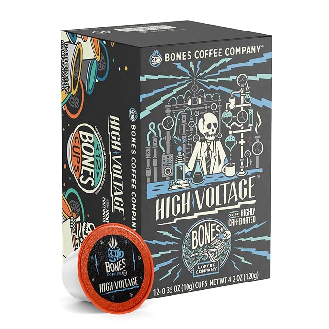 Bones Coffee Company Flavored Coffee Bones Cups High Voltage Flavored Pods | 12ct Single-Serve