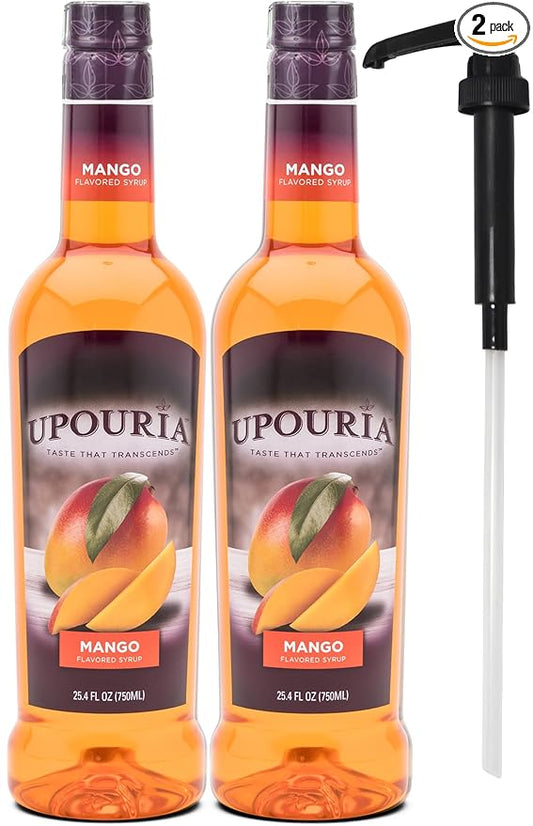 Upouria Mango Syrup Flavoring, 100% Vegan, Gluten-Free, Kosher, 750ml bottle (Pack of 2) with 1