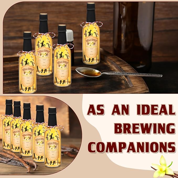 Tioncy 16 Pcs Vanilla Extract Bottles for Homemade Vanilla Jar Glass Bottle with Cap, Shrink Band