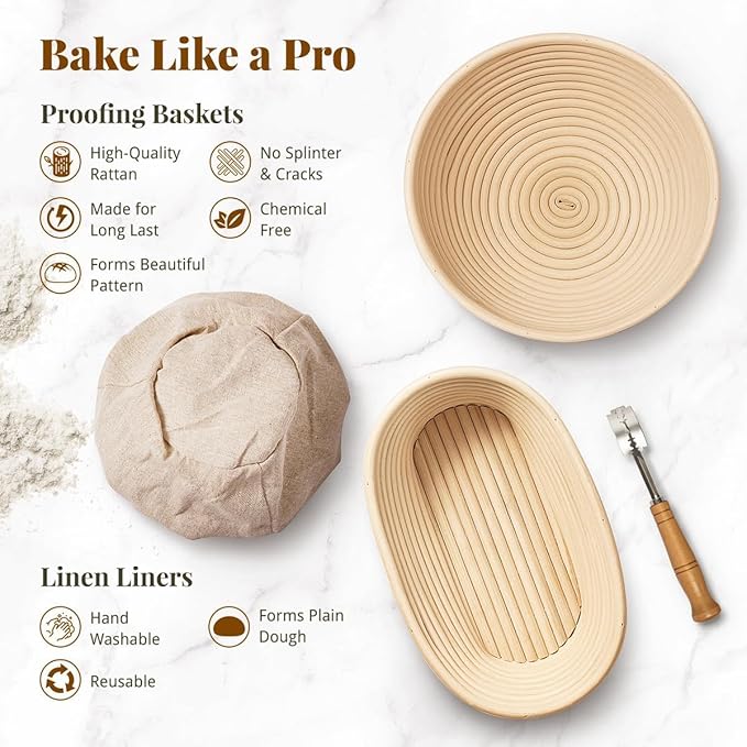 Sourdough Starter Kit, Sourdough Bread Baking Supplies with 2 Pcs 9" Round Banneton Bread Proofing