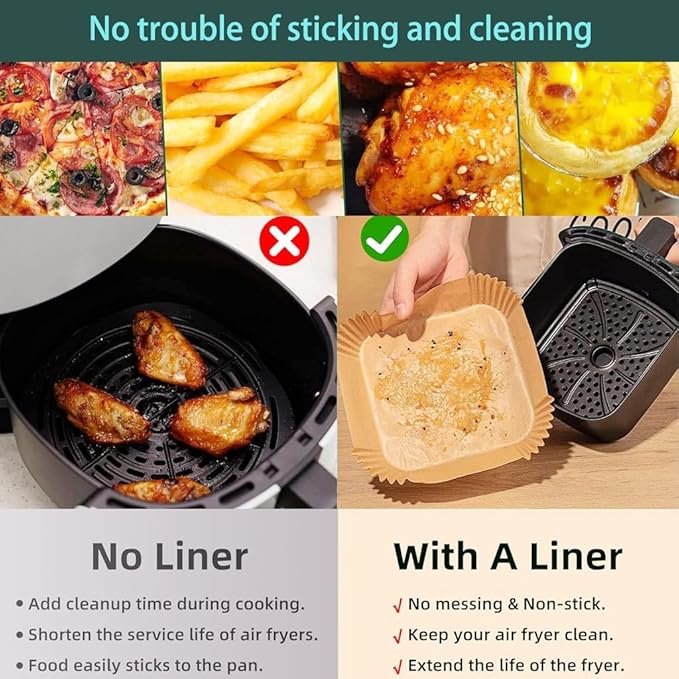 parchment paper for air fryer, 7.9inch square air fryer liners disposable,125PCS Non-stick