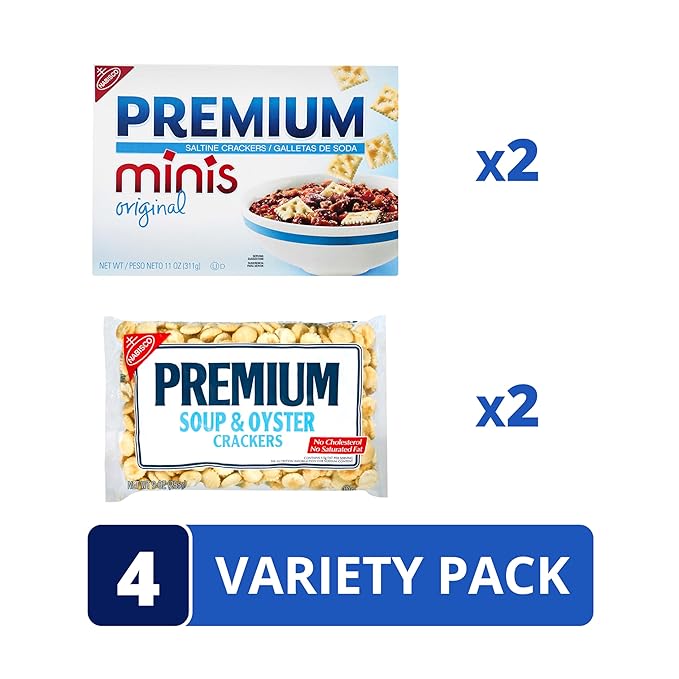 Premium Saltine Crackers Variety Pack, 2 Mini and 2 Soup & Oyster Crackers, Lunch Snacks, Bulk