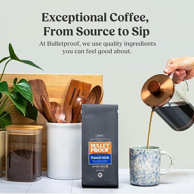 Bulletproof French Kick Dark Roast Ground Coffee, 12 Ounces, 100% Arabica Beans, Clean Coffee