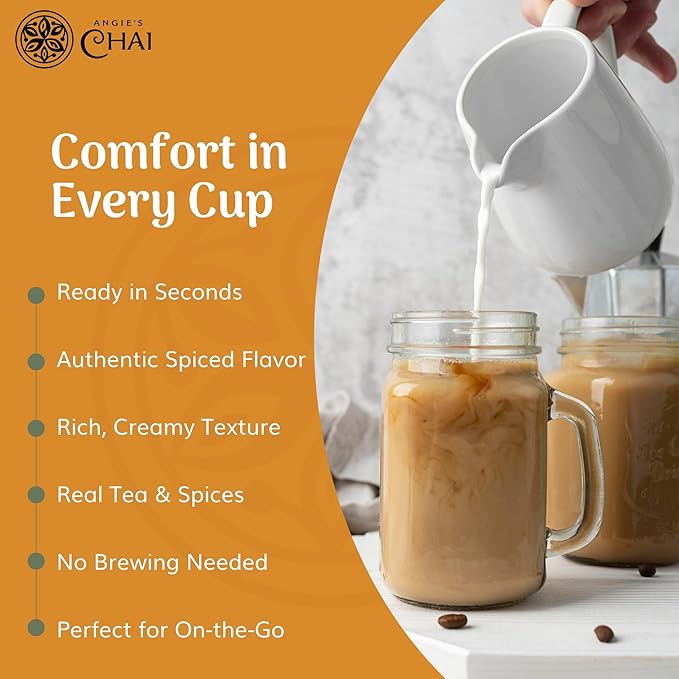 Angie's Chai Sweet & Spicy Organic Instant Chai Tea Powder - Made in USA, Delicious Spiced Chai