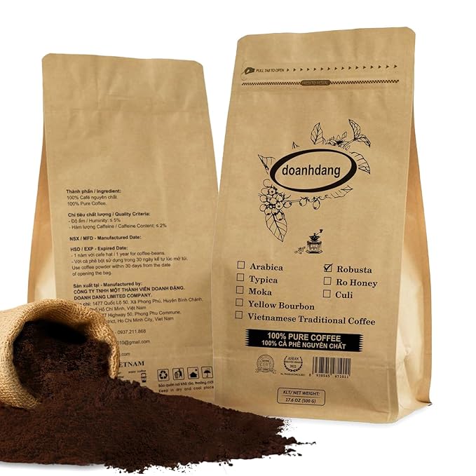 doanhdang - 17 Oz Premium Robusta Ground Bean Coffee, 100% Robusta Medium Roast, Rich Flavor for