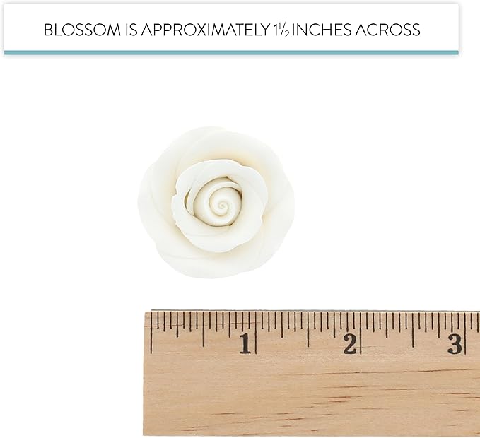 Global Sugar Art Premium Edible Roses, White, Unwired, Medium 1.5 inches, 12 Count by Chef Alan