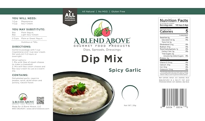 A Blend Above Spicy Garlic Dip Mix for Gourmet Appetizers for Parties, 1 oz Packet (3 Pack), Spicy
