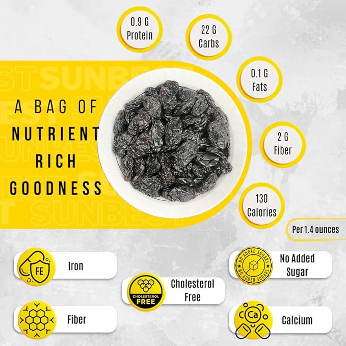 Sunbest Natural Jumbo Black Raisins ??3 lb Bulk Bag (48 oz) ??Plump, Juicy & Seedless Dried Raisins