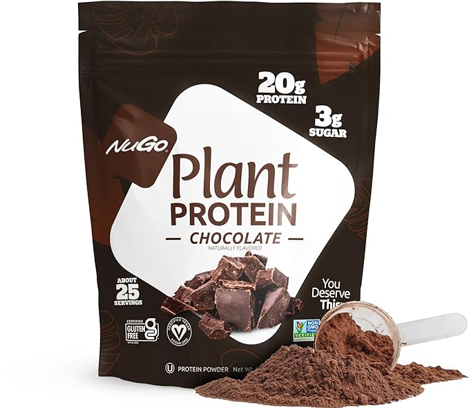 NuGo Plant Protein Powder, Chocolate, 20g Vegan Pea Protein, Low Sugar, Gluten Free, Dairy Free