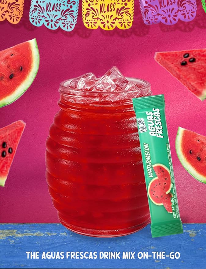 Klass Aguas Frescas | Drink Mix Packets | Watermelon Flavored | Sugar Free On-The-Go Packets, Low