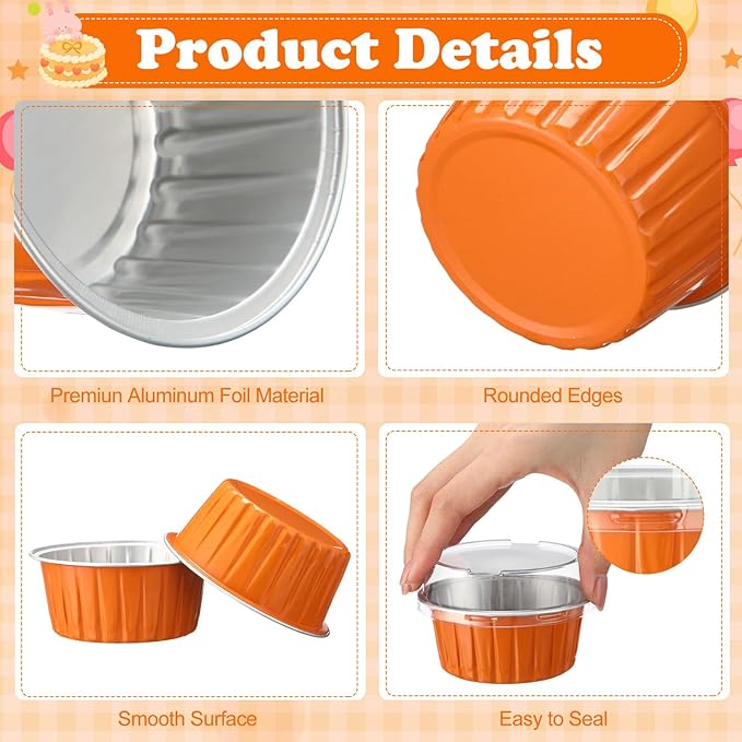 Gejoy 400 Pcs Aluminum Foil Baking Cups with Lids 5 oz Disposable Ramekins Mini Cake Pans Creme