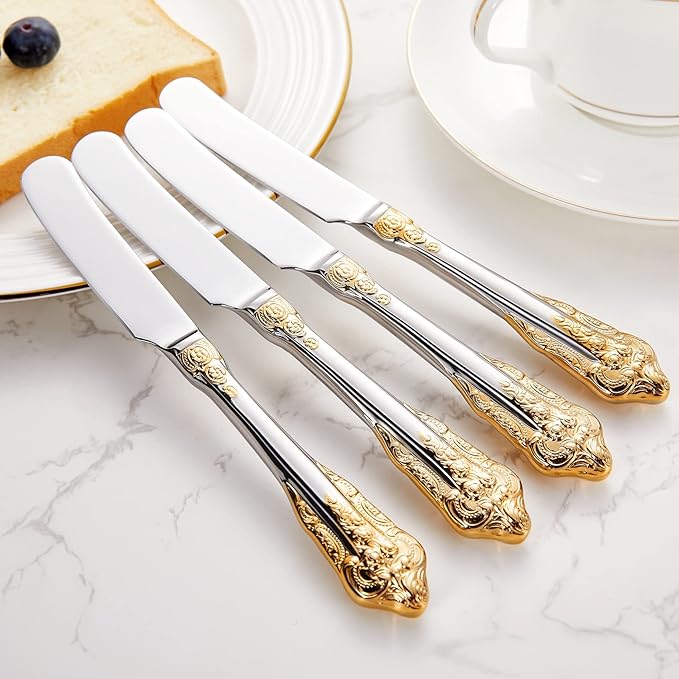 KEAWELL Gorgeous 6.9" Butter Spreader, 18/10 Stainless Steel, Set of 4, Gold Accent Butter Knife