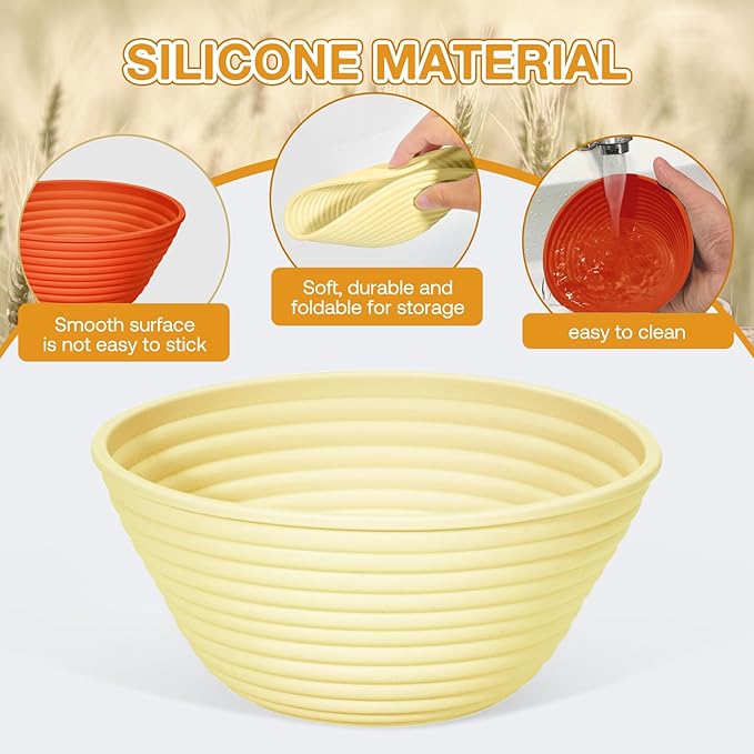 Silicone Banneton, Sourdough Bread Baskets (Set of 6, 5 Inch), Round Proofing Bread Bowls with
