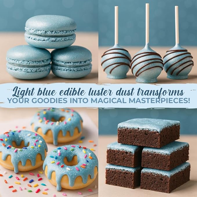 Luster Dust Edible Cake Decorations, Light Blue Edible Dust for Cake Edible Luster Dust for Cupcake