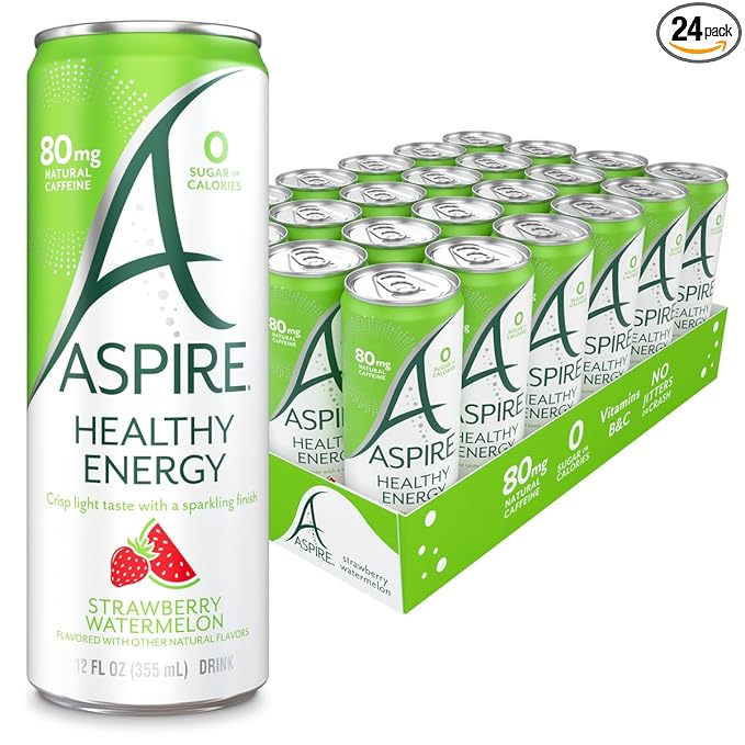 ASPIRE® Strawberry Watermelon, Healthy Energy Drink 80mg Natural Caffeine, Zero Sugar No Carbs Keto