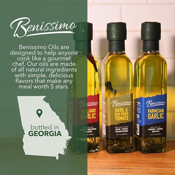 Benissimo Parmesan Garlic Herb Infused Oil, All Natural Gourmet Cooking Oil with Chef-Inspired