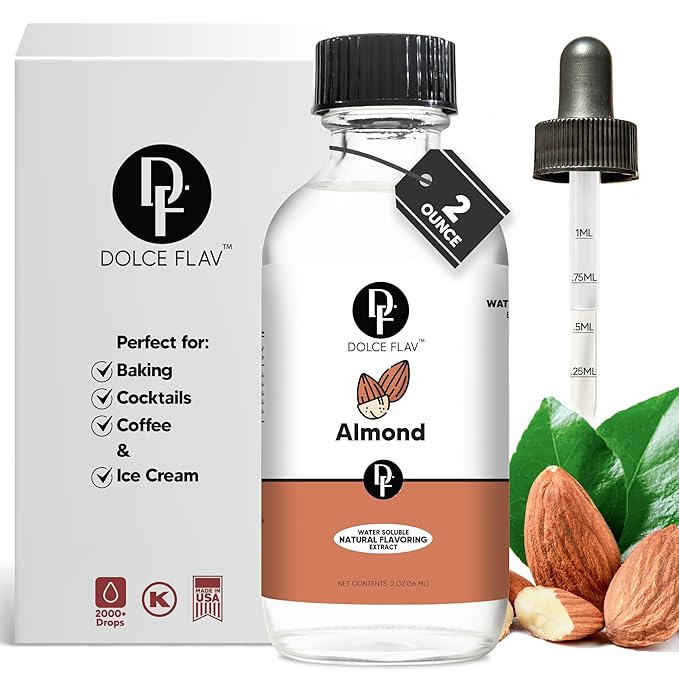 Dolce Flav Natural Almond Extract ??2 Ounce Water-Soluble Kosher, Sugar-Free, Concentrated Pure