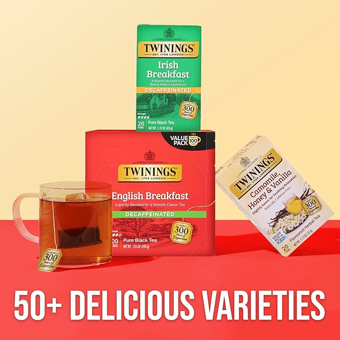 Twinings Decaffeinated English Breakfast Black Tea Individually Wrapped Bags, 100 Count (Pack of