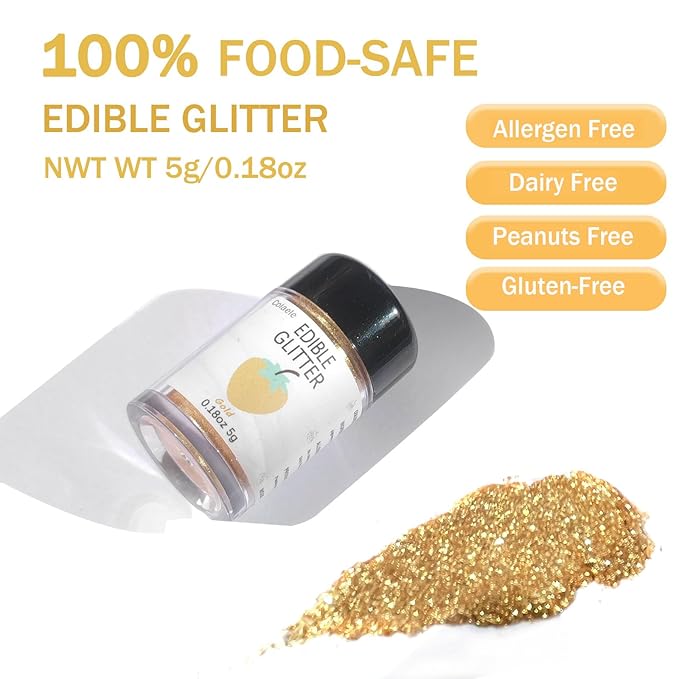 Gold Edible Glitter Glimmer Powder for Cakes Drinks - Colaele 5 grams Food Grade Luster Dust