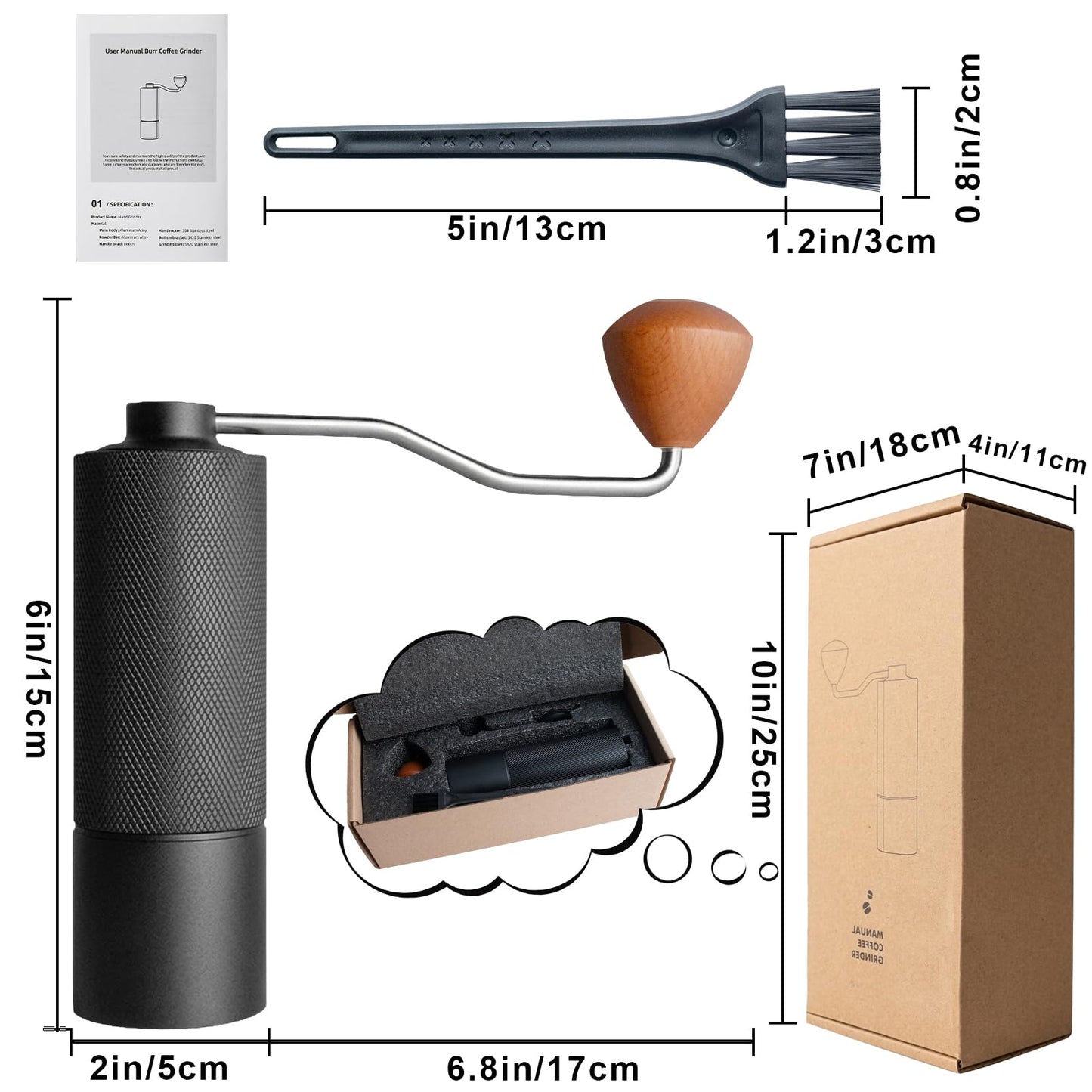 Agilive Manual Coffee Grinder, Adjustable Grinding Settings, Stainless Steel Burrs, Portable