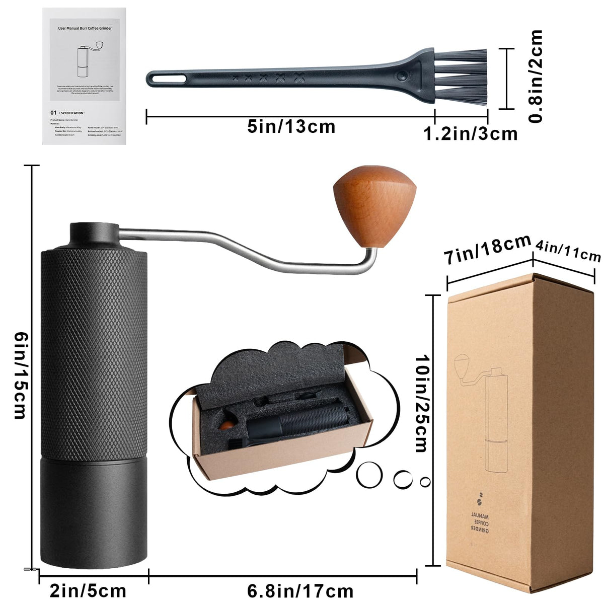 Agilive Manual Coffee Grinder, Adjustable Grinding Settings, Stainless Steel Burrs, Portable