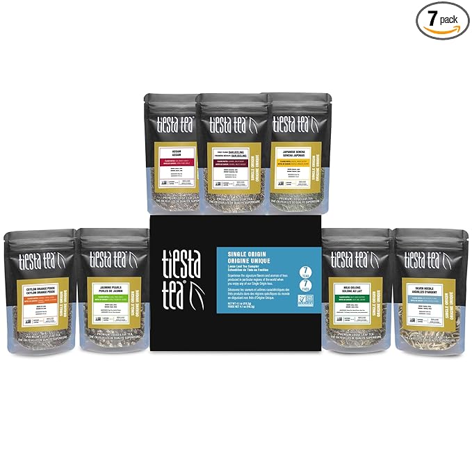 Tiesta Tea - Single Origin Tea Sampler Dry Flight Set, Loose Leaf, High to Low Caffeine, Makes Hot