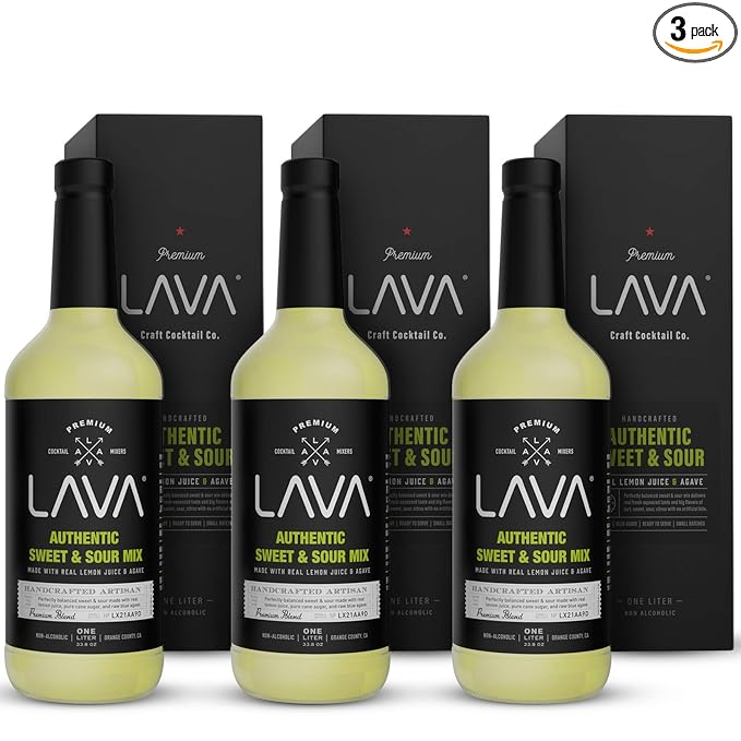 (3 Pack) LAVA Premium Authentic Sweet & Sour Mix, Made with Real Lemon Juice, Lime Juice, Raw Blue