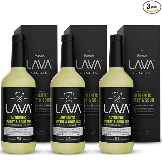 (3 Pack) LAVA Premium Authentic Sweet & Sour Mix, Made with Real Lemon Juice, Lime Juice, Raw Blue