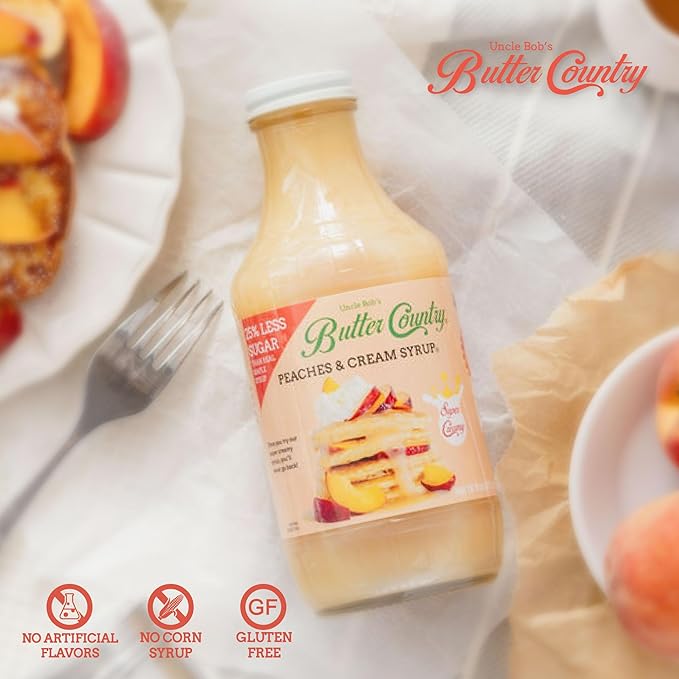 Butter Country Rich & Creamy Peach Syrup for Pancakes and Waffles, All Natural Fruity Topping Use