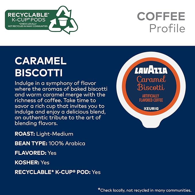 Lavazza Caramel Biscotti Coffee, Single Serve Keurig K-Cup Pods, Flavored Coffee, 60-Count Box (6