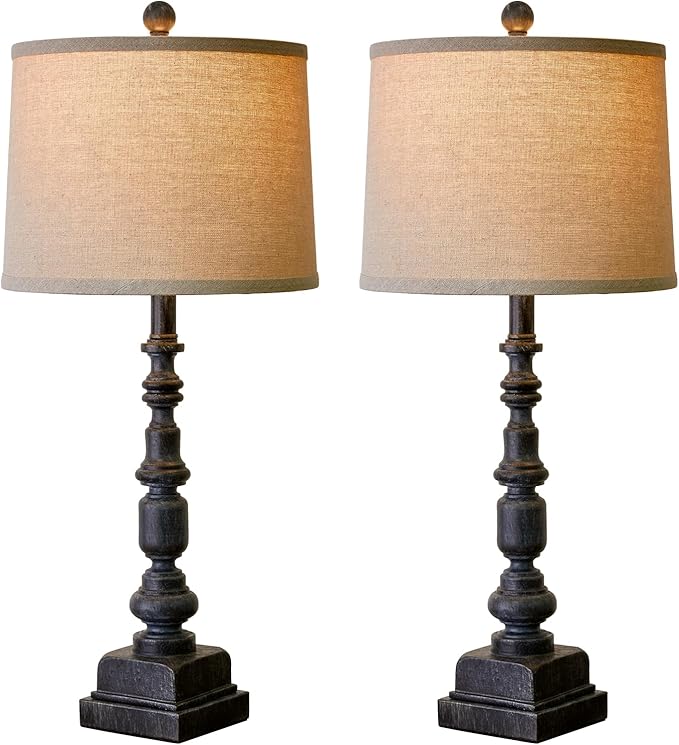 Oneach 27.75” Vintage Farmhouse USB A+C Table Lamps Set of 2 for Living Room Bedroom Traditional