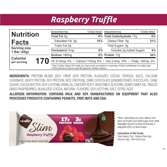 NuGo Slim Variety - Brownie Crunch 12 Bars & Raspberry Truffle 12 Bars, Low Net Carb, Keto