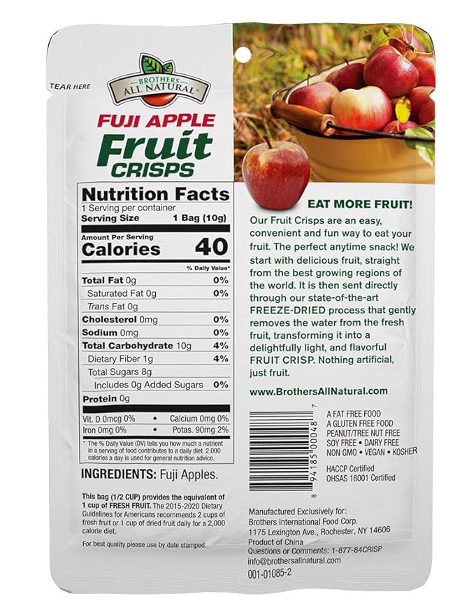 Brothers All Natural Freeze Dried Fruit Crisps, Variety Pack, 24 Single Serve Bags, Fuji Apple